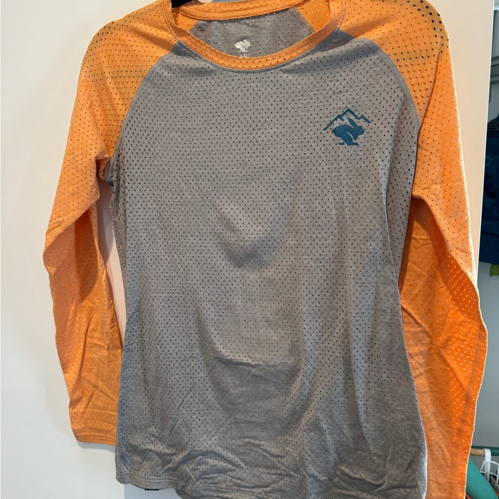 SOLD//Rabbit Orange and Gray Long Sleeve Perforated Baseball Tee